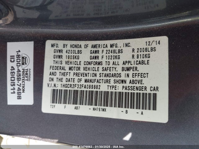 Honda ACCORD LX 2015 1HGCR2F32FA089882 Image 9