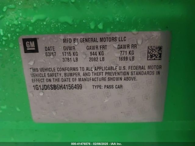 1G1JD6SB6H4156499 Chevrolet Sonic Lt Auto