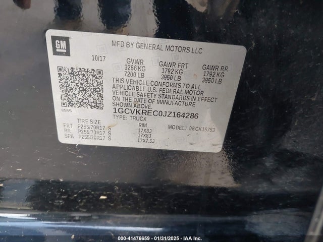 1GCVKREC0JZ164286 Chevrolet Silverado 1500 1lt