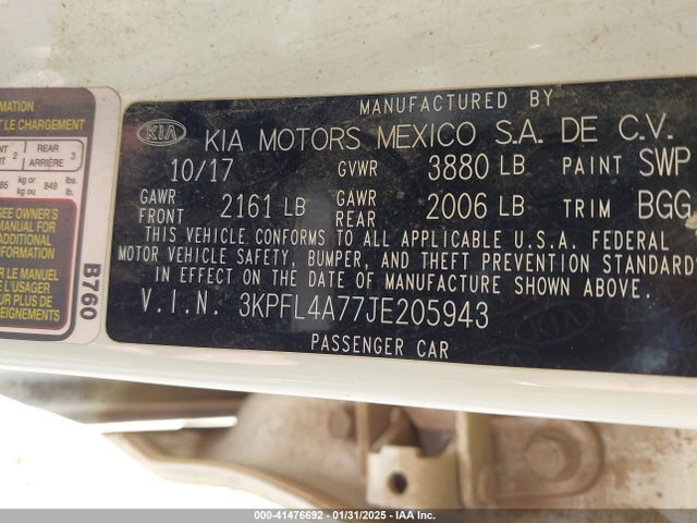 3KPFL4A77JE205943 KIA FORTE LX