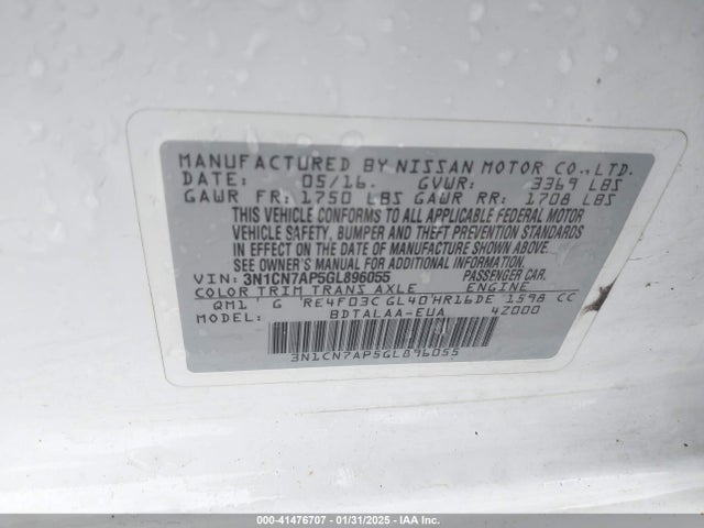 Nissan Versa 1.6 S 2016 3N1CN7AP5GL896055 Image 9