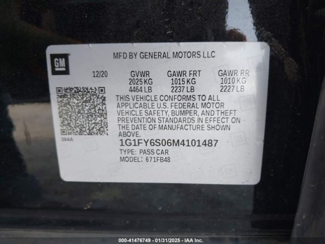 1G1FY6S06M4101487 Chevrolet Bolt Ev Fwd Lt