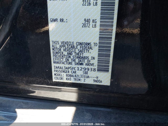 1N4AL3AP5FC129938 Nissan Altima 2.5 Sl