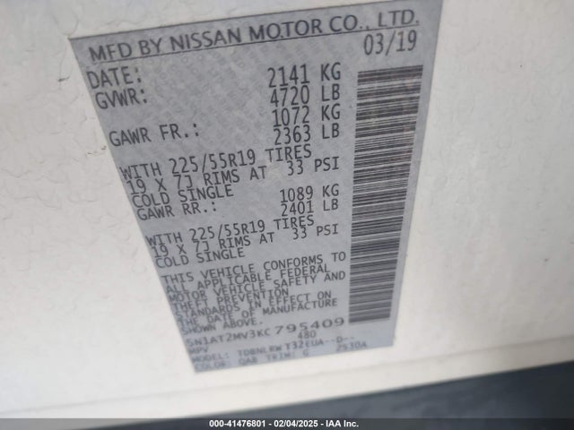 5N1AT2MV3KC795409 Nissan Rogue Sl