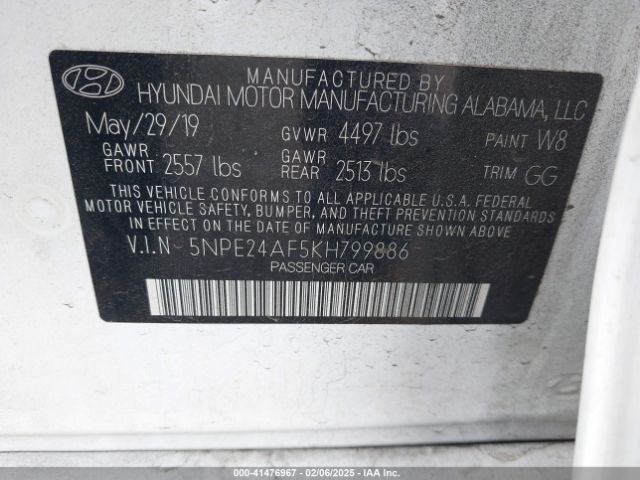 5NPE24AF5KH799886 Hyundai SONATA SE