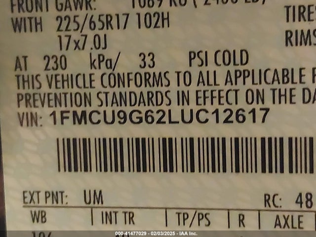 1FMCU9G62LUC12617 Ford ESCAPE SE