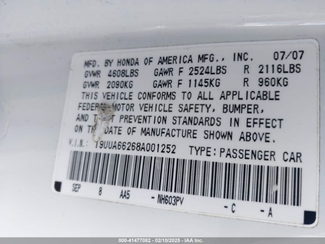 2008 ACURA TL 19UUA66268A001252 Photo 8