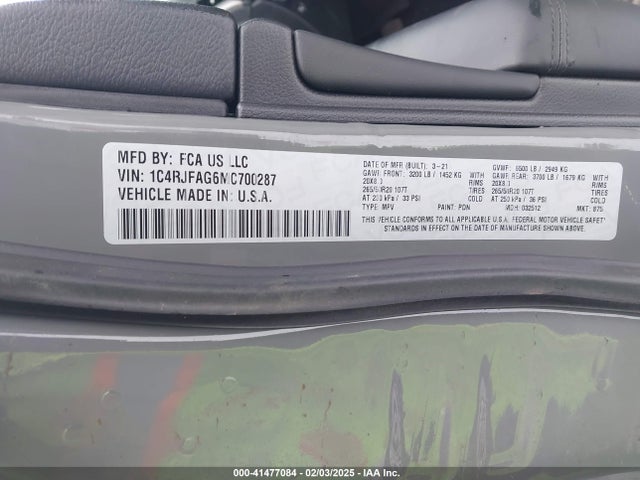 1C4RJFAG6MC700287 Jeep Grand Cherokee Laredo X 4x4