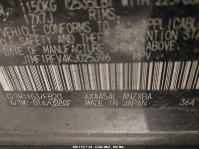 JTMF1RFV4KJ025396 Toyota RAV4 LE