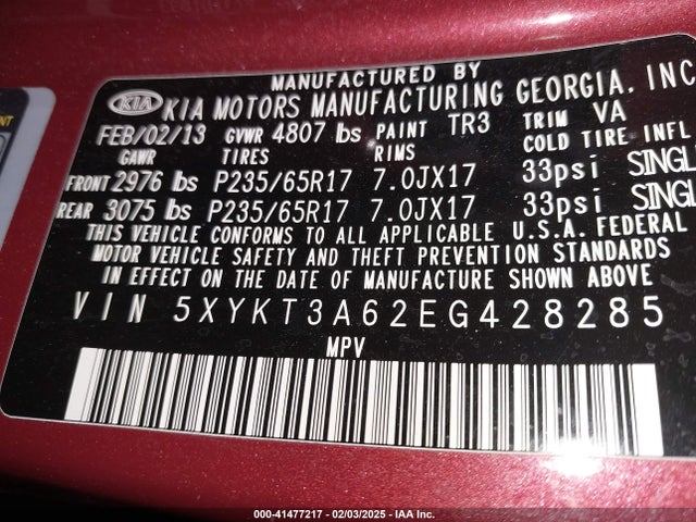KIA SORENTO LX 2014 5XYKT3A62EG428285 Image 9