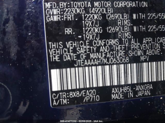 JTEAAAAH7MJ063068 Toyota Venza Xle