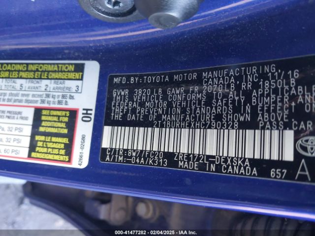 2T1BURHEXHC790328 Toyota Corolla L/le/xle/se/xse