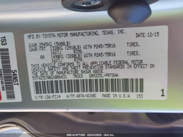 5TFAZ5CN0GX006431 Toyota Tacoma Sr5 V6