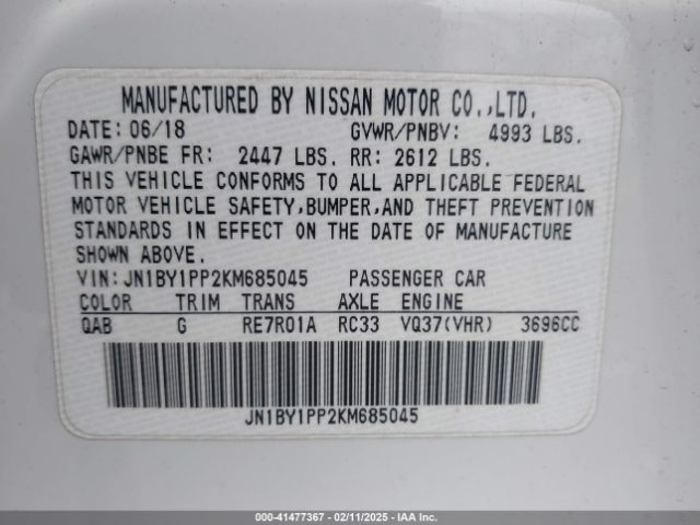JN1BY1PP2KM685045 Infiniti Q70l 3.7 Luxe