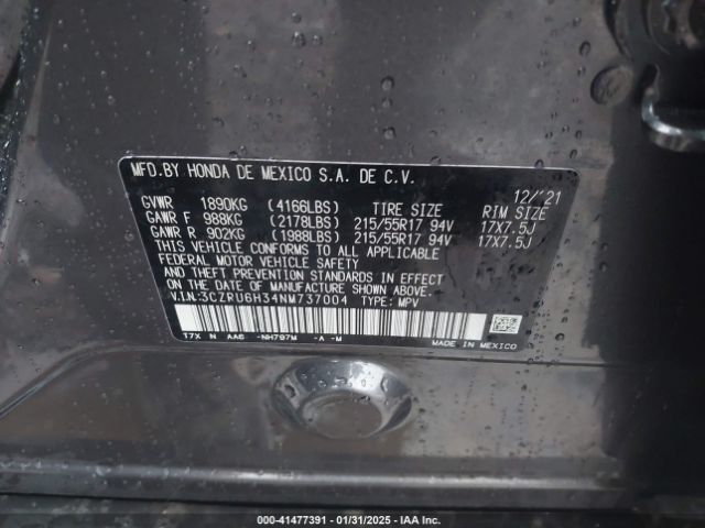 3CZRU6H34NM737004 Honda Hr-v Awd Lx