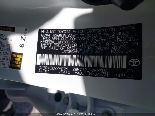 JTDBCMFE9S3071810 Toyota Corolla Hybrid Se