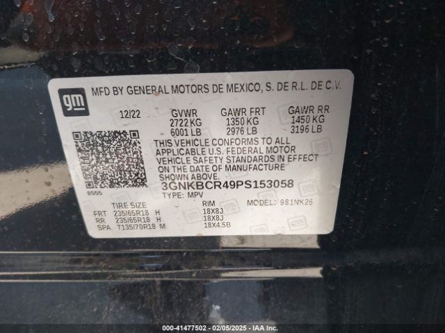 3GNKBCR49PS153058 Chevrolet Blazer Fwd 2lt