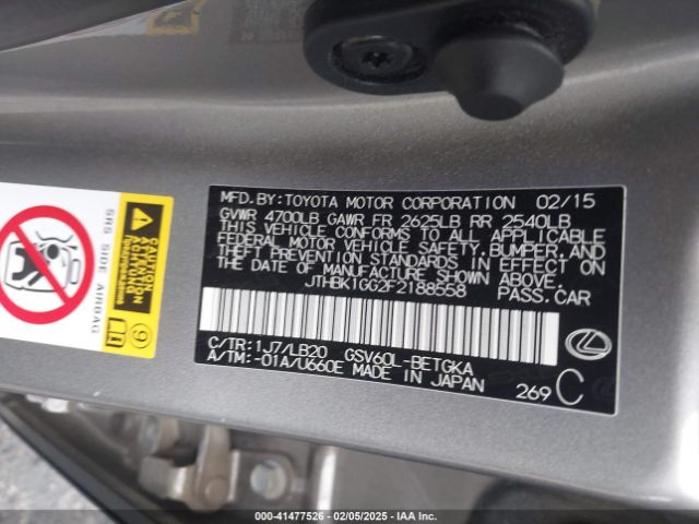 JTHBK1GG2F2188558 Lexus ES 350