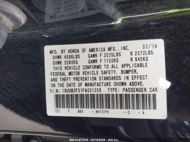 19UUB2F51FA001009 Acura Tlx V6 Tech