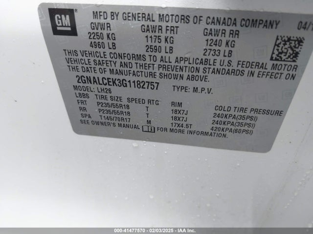 2GNALCEK3G1182757 Chevrolet EQUINOX LT