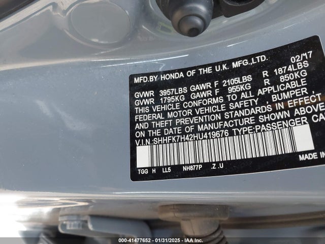 SHHFK7H42HU419676 Honda Civic Sport