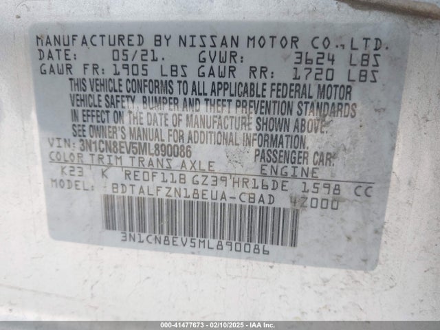 Nissan Versa Sv Xtronic Cvt 2021 3N1CN8EV5ML890086 Image 9