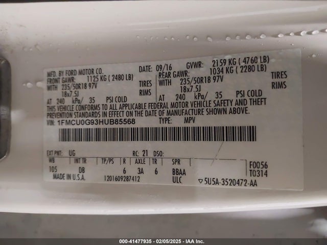 Ford ESCAPE SE 2017 1FMCU0G93HUB85568 Image 9