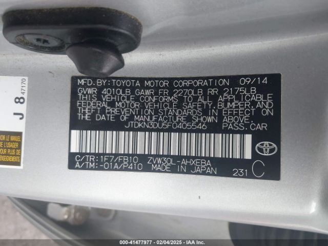 JTDKN3DU5F0405546 Toyota Prius Two