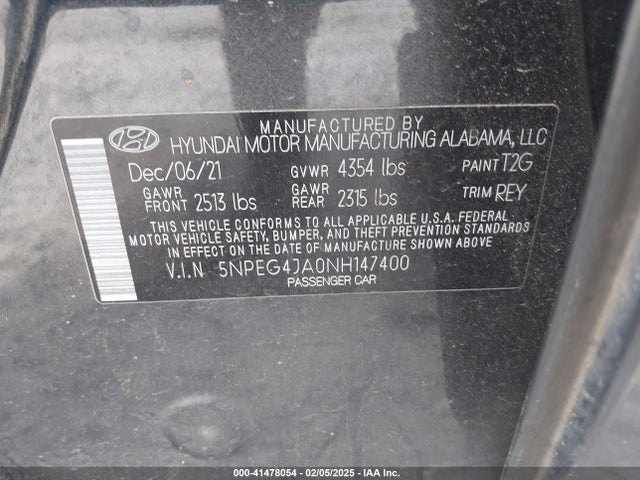 5NPEG4JA0NH147400 Hyundai SONATA SE