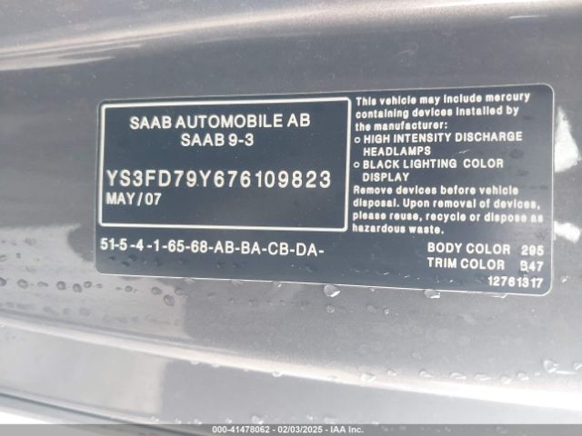 2007 SAAB 9-3 YS3FD79Y676109823 Photo 8