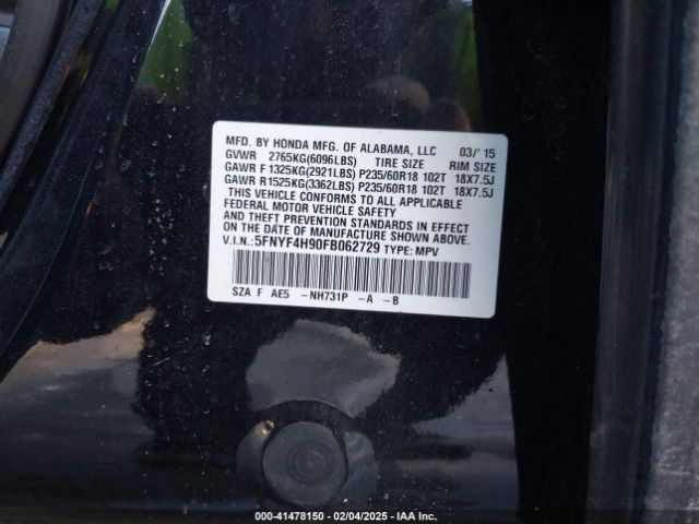 5FNYF4H90FB062729 Honda Pilot Touring