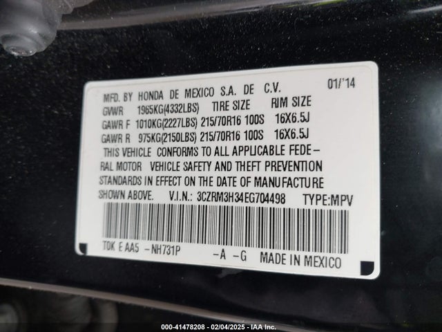 3CZRM3H34EG704498 Honda CR-V LX