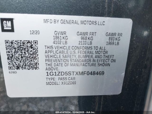 1G1ZD5STXMF048469 Chevrolet Malibu Fwd Lt