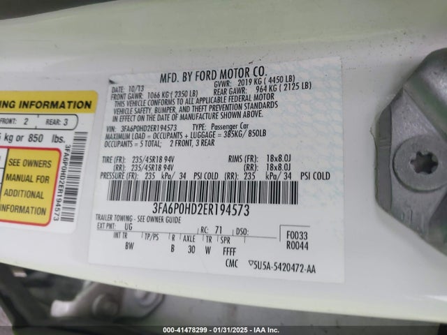 Ford FUSION SE 2014 3FA6P0HD2ER194573 Image 9