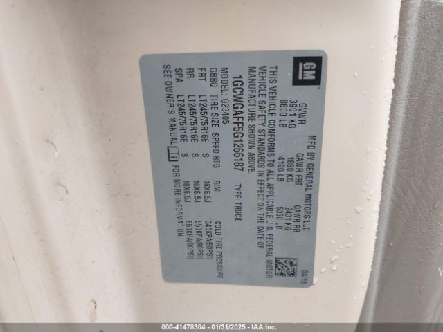 1GCWGAFF5G1266187 Chevrolet Express 2500 Work Van