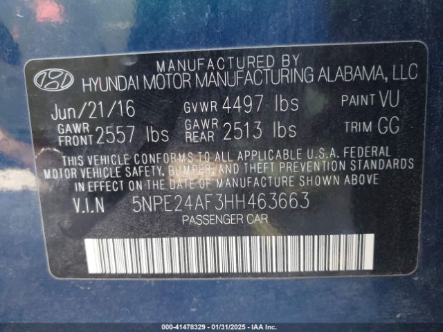 5NPE24AF3HH463663 Hyundai SONATA SE