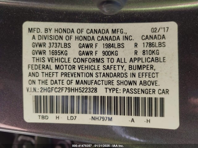 2HGFC2F79HH522328 Honda CIVIC EX