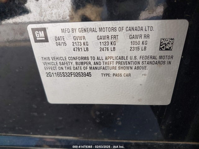 Chevrolet IMPALA 2LZ 2015 2G1165S32F9263945 Image 9