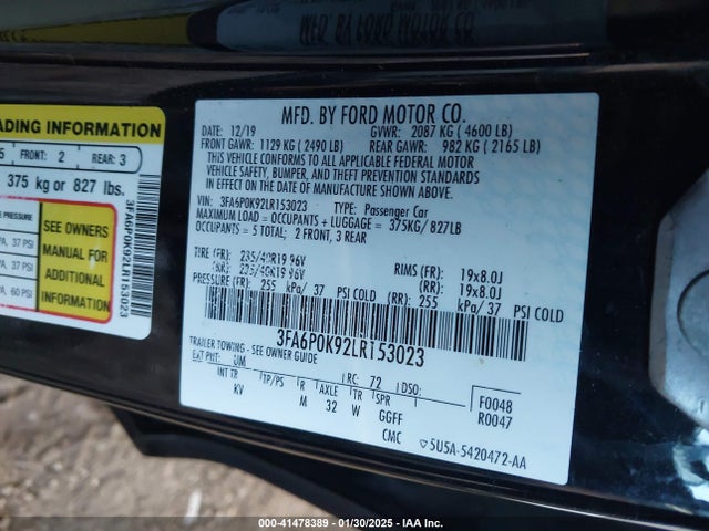 3FA6P0K92LR153023 Ford Fusion Titanium