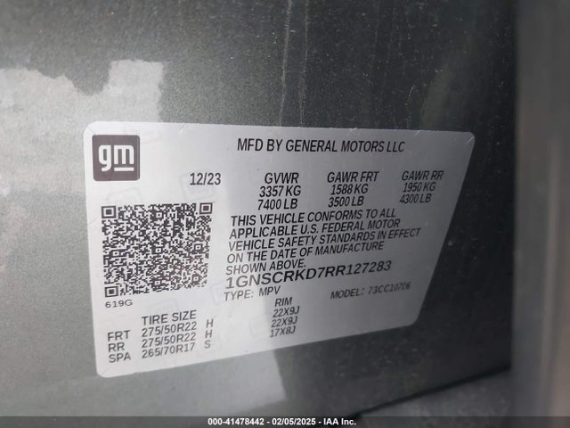 1GNSCRKD7RR127283 Chevrolet Tahoe 2wd Rst