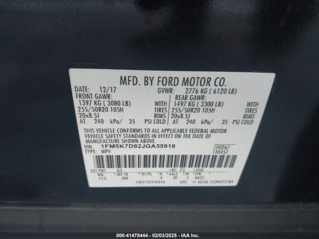 1FM5K7D82JGA55918 Ford EXPLORER XLT