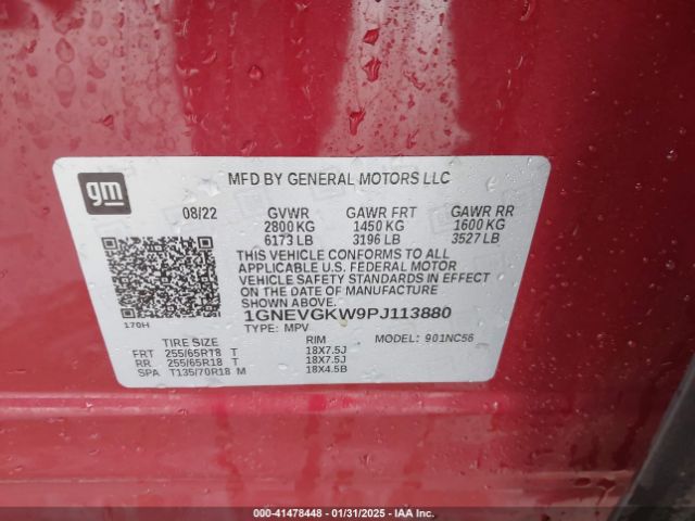 1GNEVGKW9PJ113880 Chevrolet Traverse Awd Lt Cloth