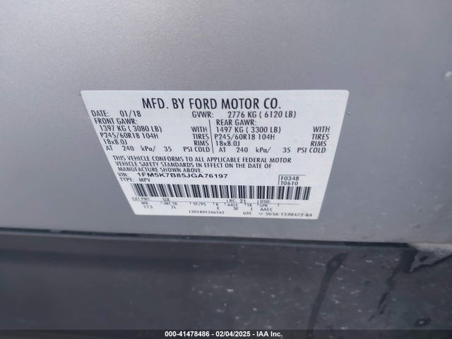 1FM5K7B85JGA76197 Ford Explorer