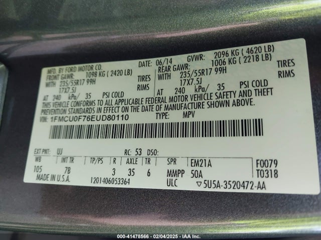 Ford ESCAPE S 2014 1FMCU0F76EUD80110 Image 9
