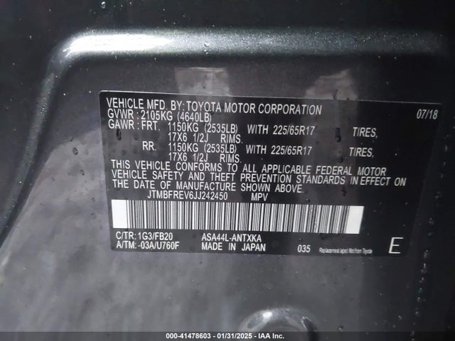 JTMBFREV6JJ242450 Toyota RAV4 LE