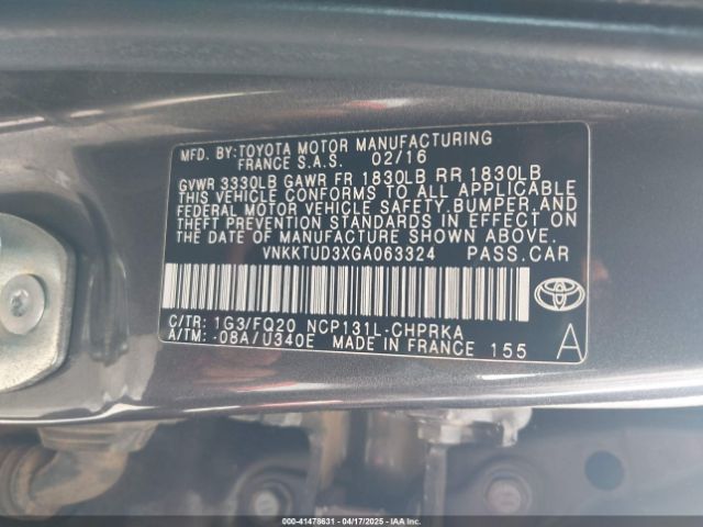 VNKKTUD3XGA063324 Toyota YARIS L