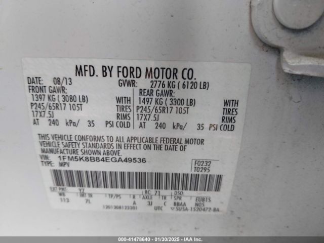 1FM5K8B84EGA49536 Ford Explorer