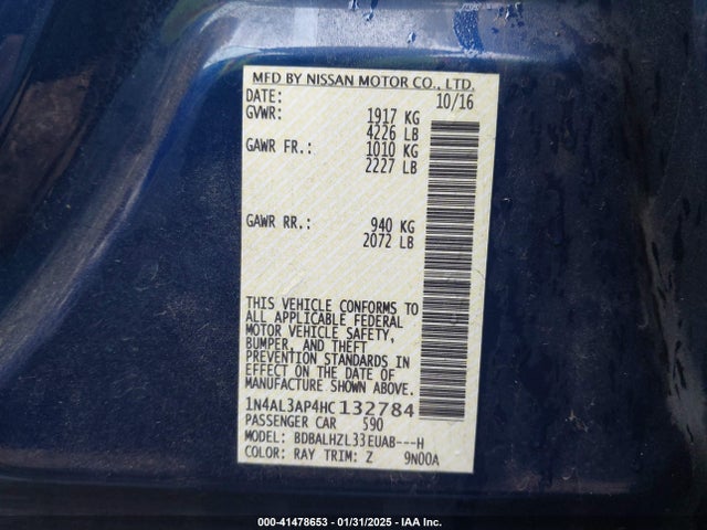 Nissan Altima 2.5 Sr 2017 1N4AL3AP4HC132784 Image 9