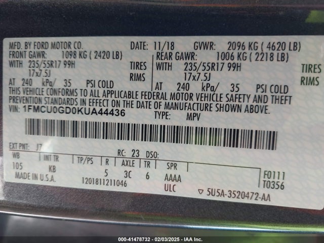 1FMCU0GD0KUA44436 Ford ESCAPE SE