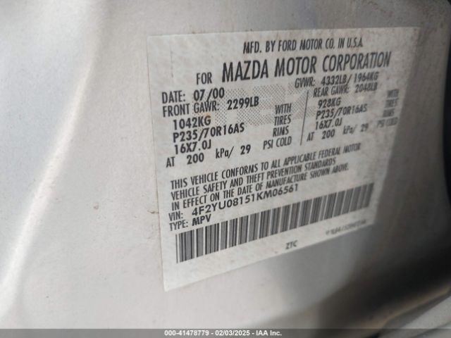 2001 MAZDA TRIBUTE 4F2YU08151KM06561 Photo 8
